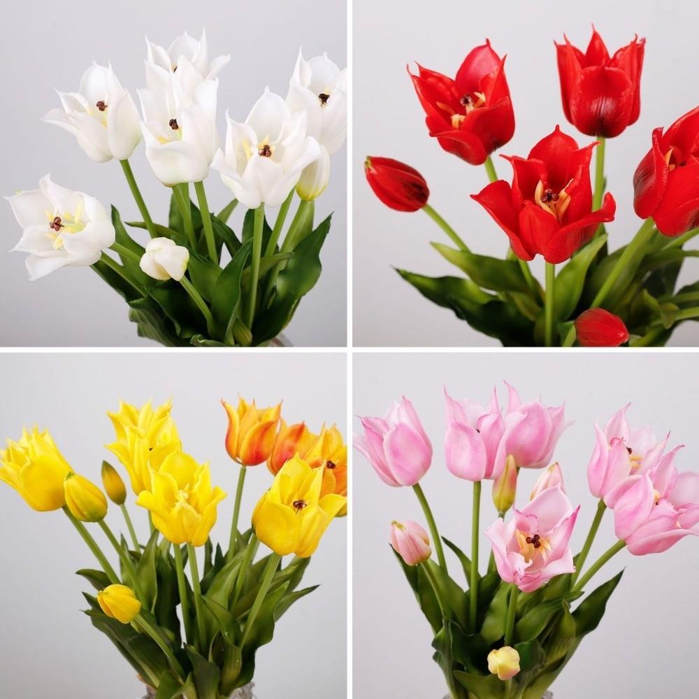 with Leaves Fake Tulip Flowers Real Touch Faux Flowers Living Room Desktop