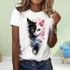 Moda Donna Inchiostro Stampa Gatto Maglietta Divertente Casual Girocollo Maniche Corte T-shirt Estiva Femminile