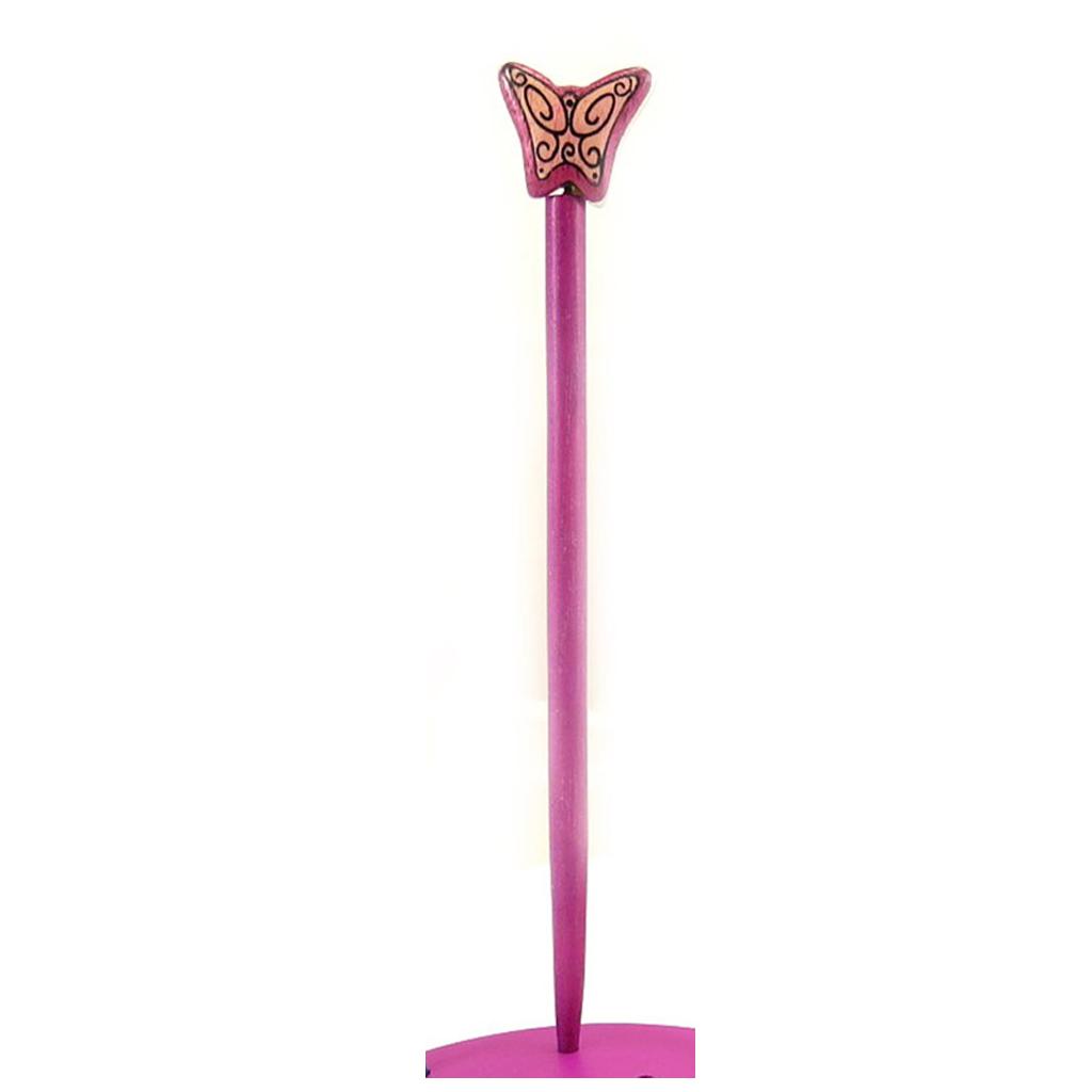 Les Trésors De Lily [A1577] - Picot chignon bois 'Papillons' rose - 21 cm- 30x25 mm