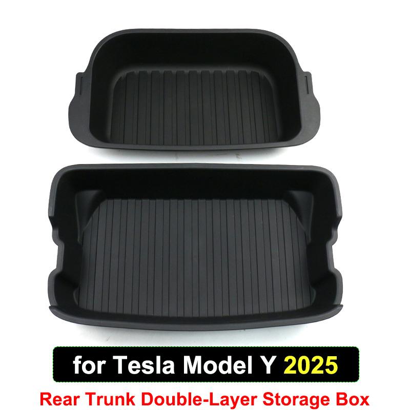 For Tesla MY Juniper Launch 2025 2026 Organizer Box Rear Trunk Double-deck Storage Box Front Cargo Dustproof Luggage Storage