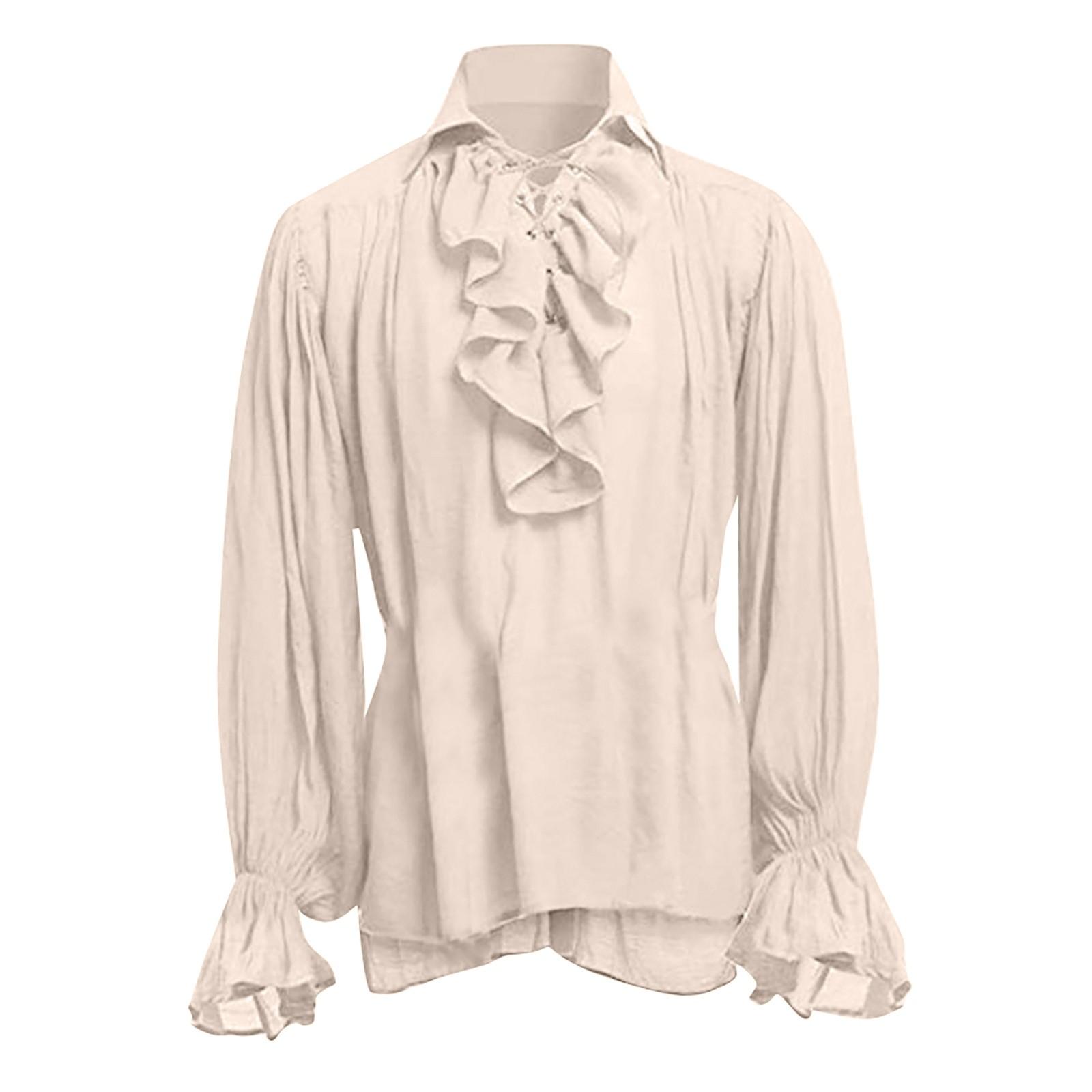 

Мужская одежда для выступлений в стиле ретро с пышными рукавами, однотонный топ с длинными рукавами M бежевый