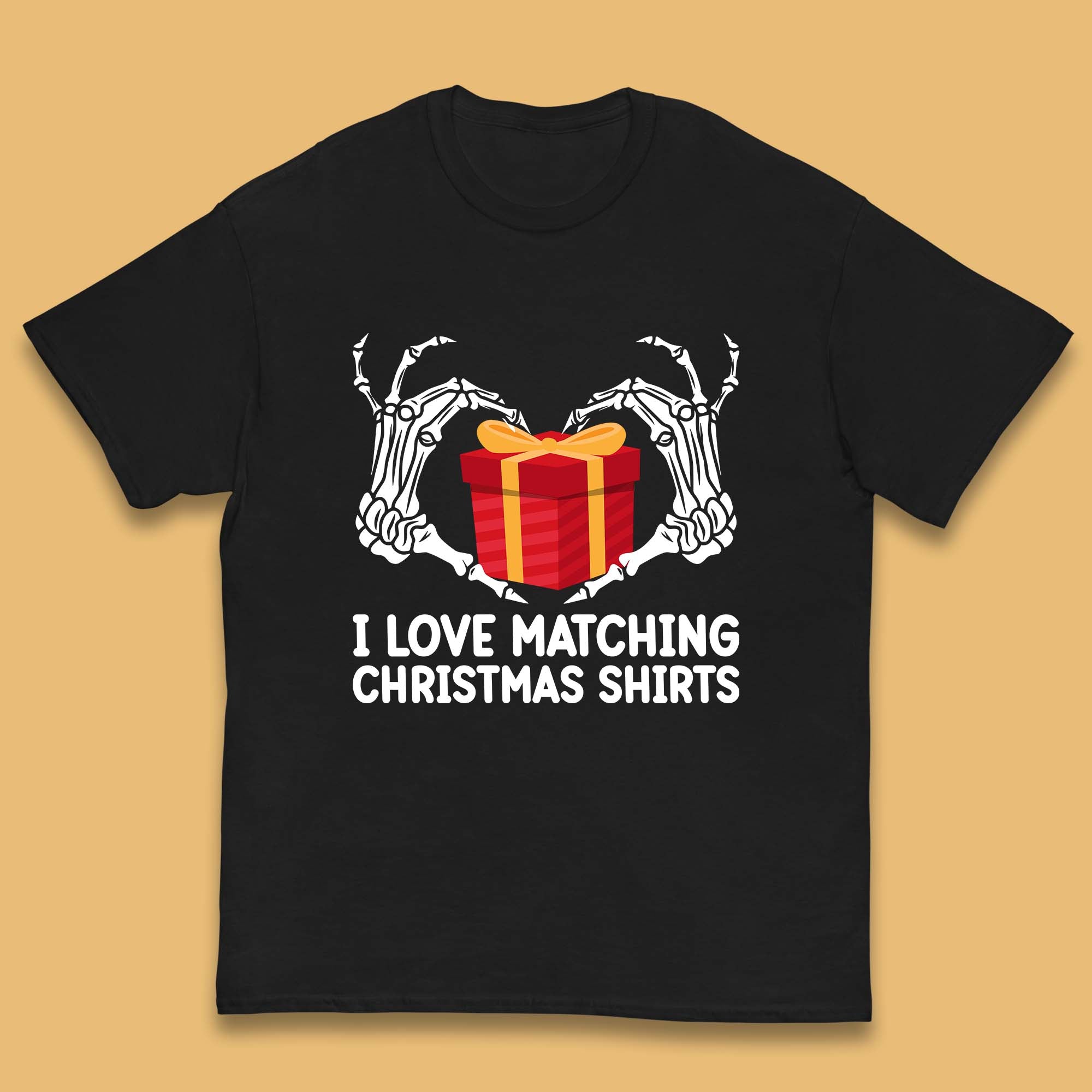 

I Love Matching Christmas Shirts Skeleton Hands Kids T Shirt Gift Box Top 160