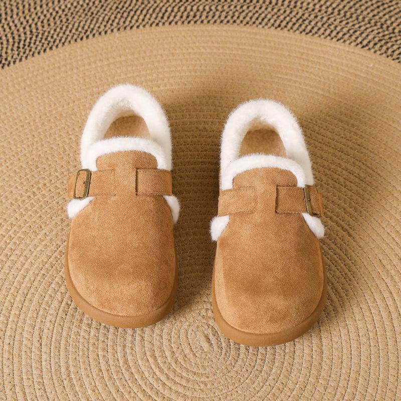 Thick-soled Imitation Lamb Wool Shoes 2025 Winter Velvet Retro Birkenstocks Fashionable Versatile and Comfortable Round-head Cotton Shoes