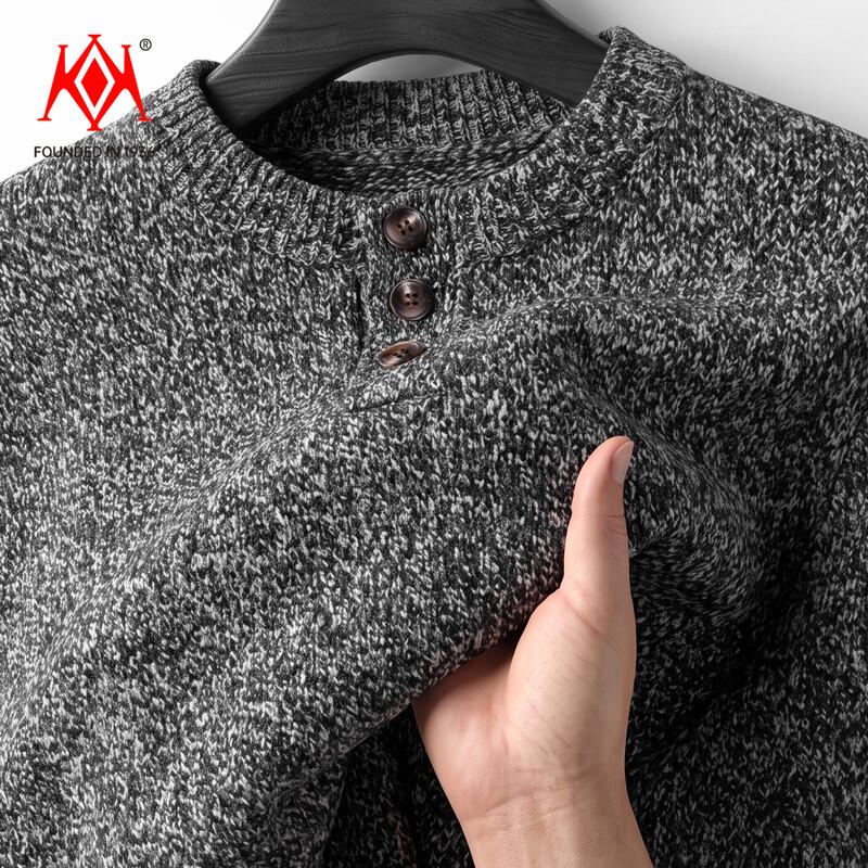 Men's Premium Wool Crewneck Button-Detail Sweater