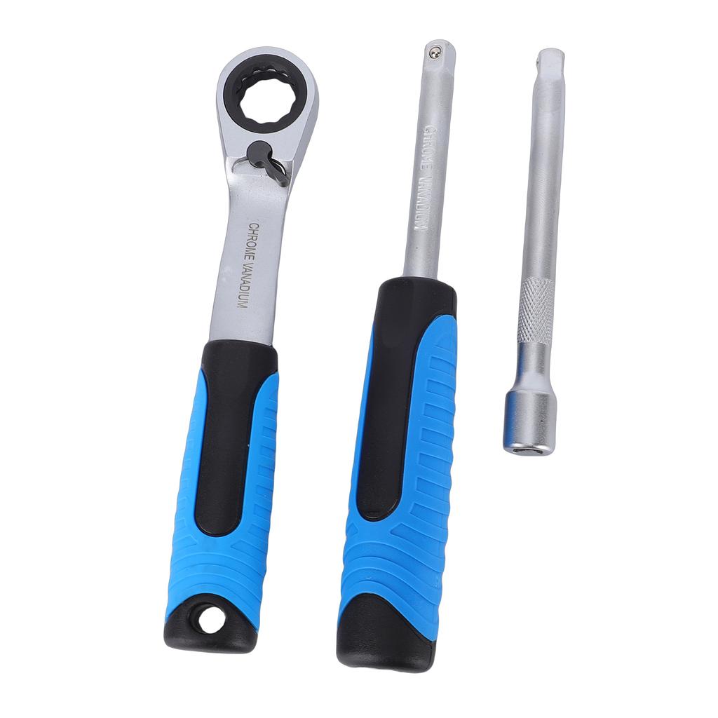 Pass Through Ratchet Sockets 12 Point Socket Dual Way Ratcheting Wrench and Handle Connecting Rod Set