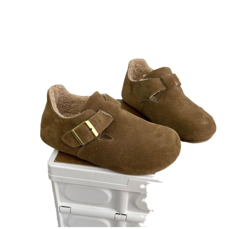 Edition autumn and winter thick-soled plush shoes women's shoes wear warm half-drag cotton shoes