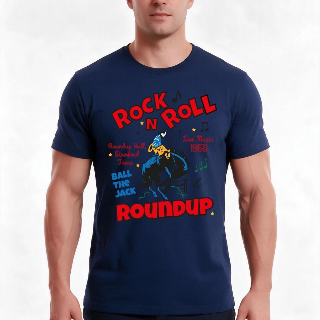 Rock N Roll Roundup Tshirt Summer Casual Cotton Tee Oversized Streetwear Tops Vintage Graphic Print Loose Fit Short Sleeve