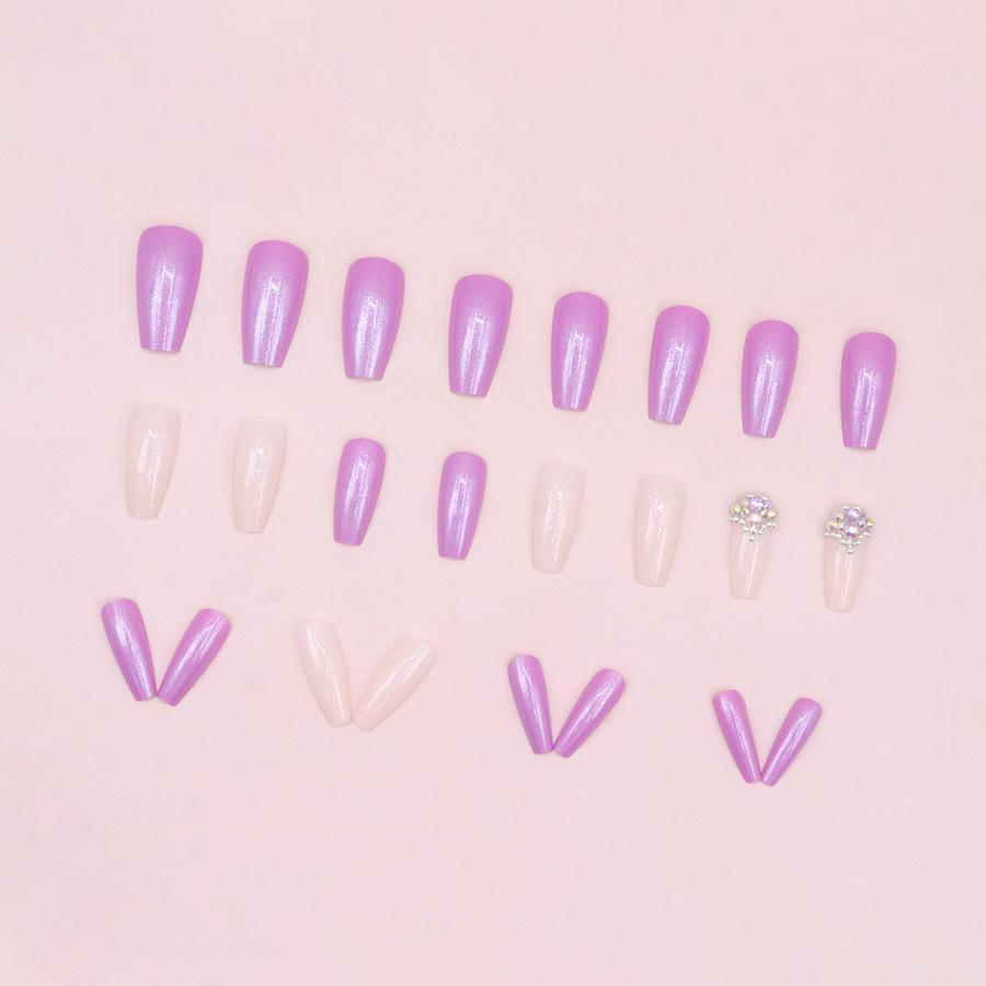 Purple Aurora Rhinestone Long Ballet False Nails