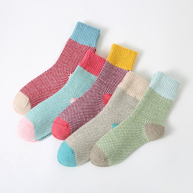 5/10 Pairs Comfortable Casual Autumn Winter Thickened Warm Rabbit Wool Socks Fashionable Versatile Short Vertical Stripe Towel Socks for Women