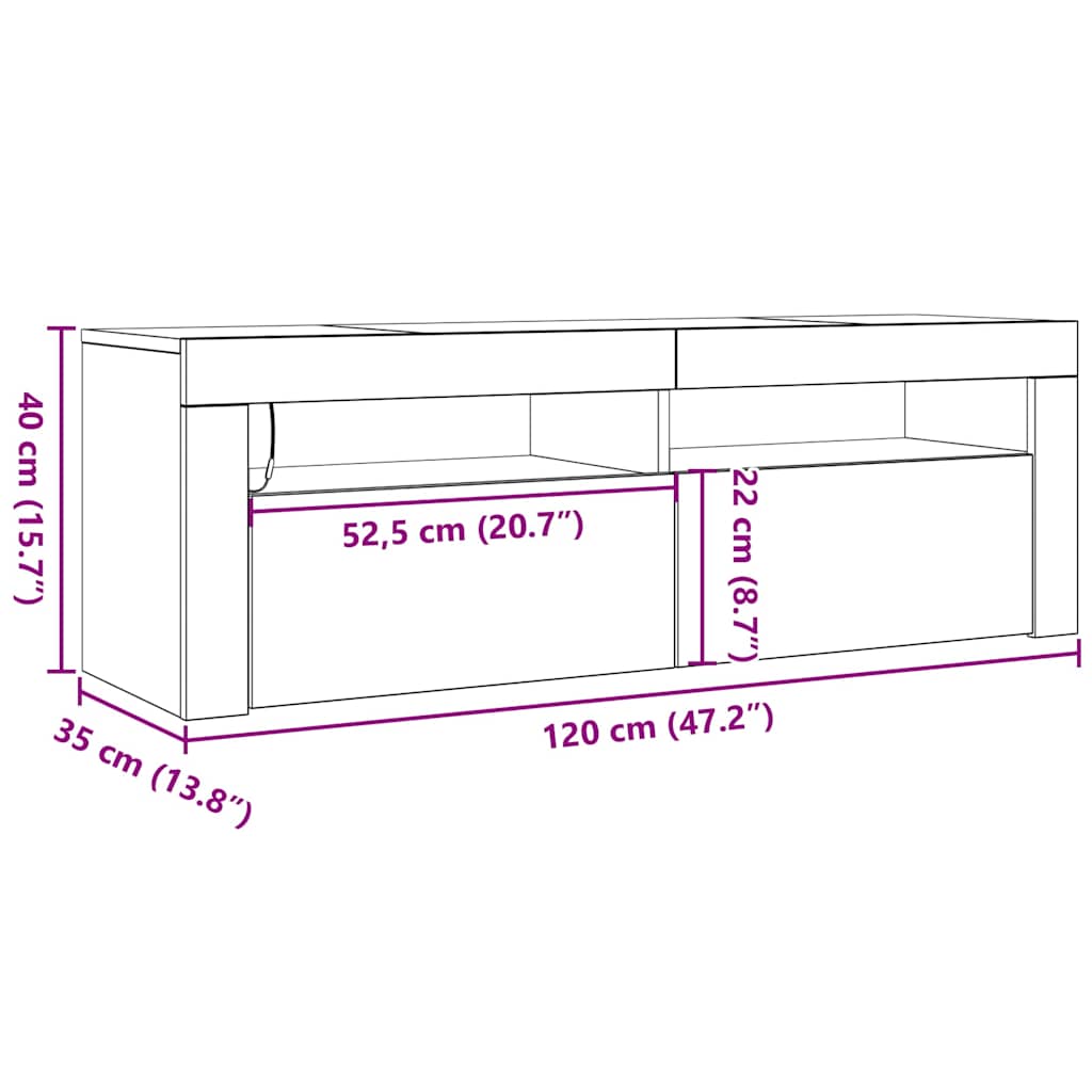 TV Cabinet with LED Lights Sonoma Oak 120x35x40 cm