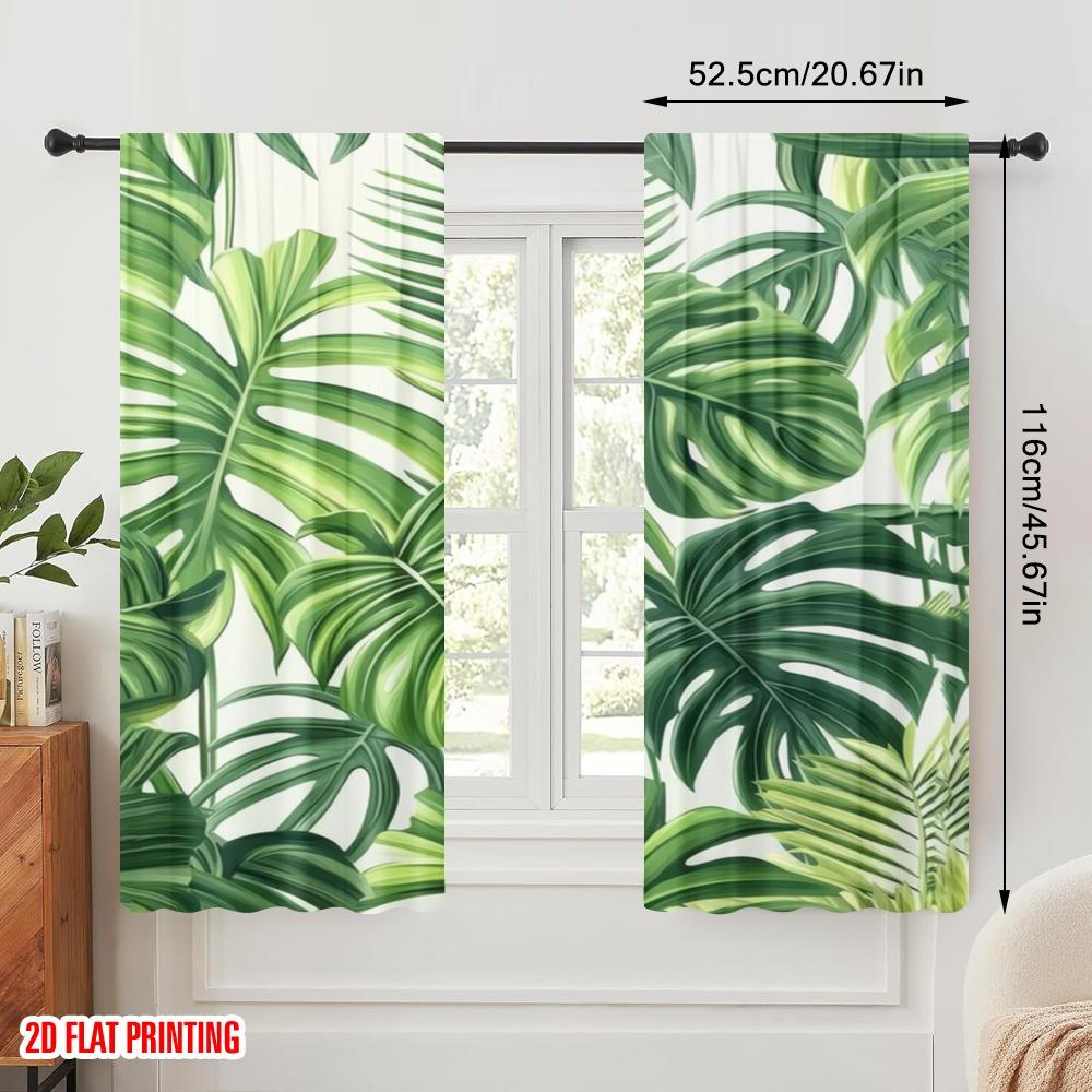 2pcs,2D Plane Printing Curtains Digital Printed Tropical Vibes (2) 100% Polyester (without Rod) All Seasons Use for Living Room,