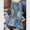 Women's Retro A-Line Denim Midi Skirt - 2025 Spring Collection, Mid-Length with Slit for a Stylish Bodycon Fit