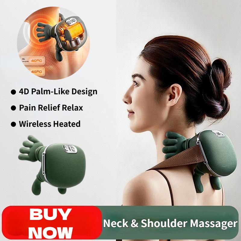 Electric 4D Shiatsu Neck & Back Massager Heated Deep Tissue Kneading Simulated Human Hand Pain Relief Muscle Relax Pillow