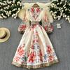 Floral Summer Dress Women Slim Waist Bandage Temperament Robe Femme  Vestidos De Mujer Vintage Elegant Maxi Dresses 27w921