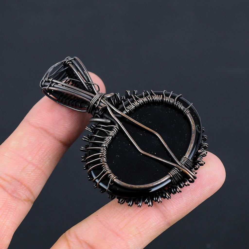 Double Tree Of Life Black Onyx Gemstone Handmade Copper Wire Wrap Jewelry Pendant For Love