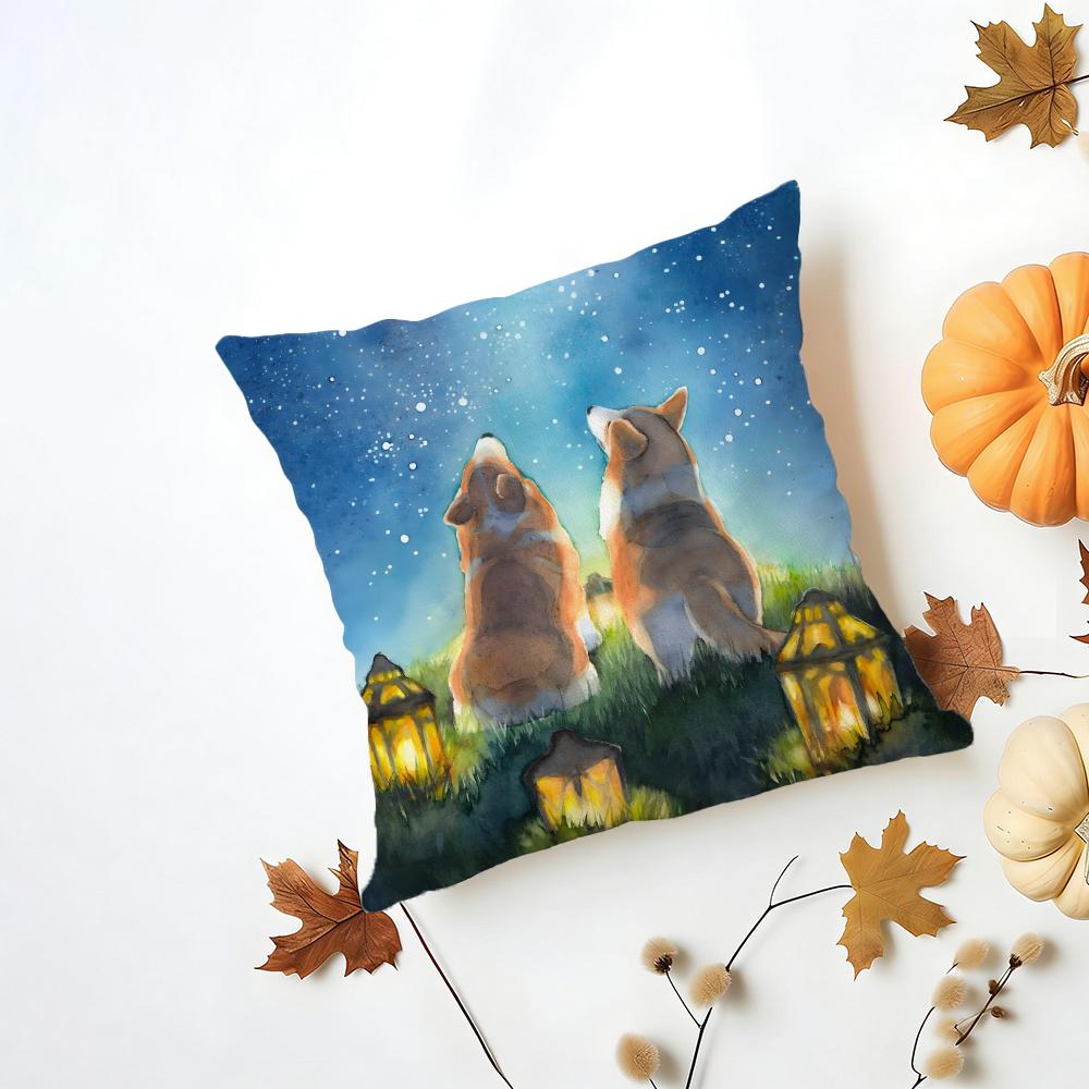 PPembroke Welsh Corgi Cushion Cover Washable Linen Pillowcase Soft  for Daily Sofa Bed Home Room Decor