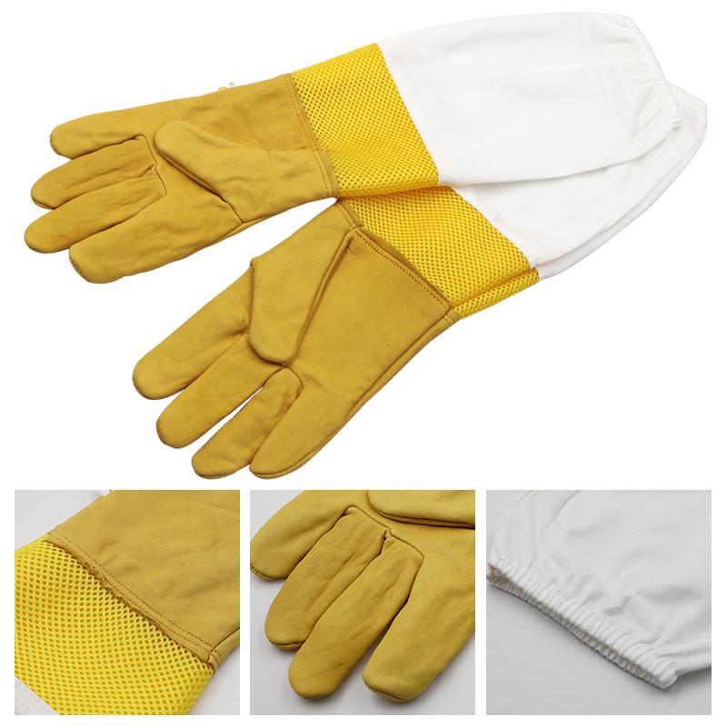 Beekeeping Gloves Yellow Short Mesh Protective Sleeves Breathable leather and Cloth Anti Bee Apiculture Beekeeping Gloves