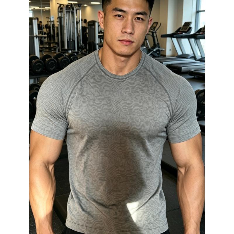 

Men Seamless Crew Neck T Shirt Slim Fit Short Sleeve Wave Top For Gym And Casual Wear M
