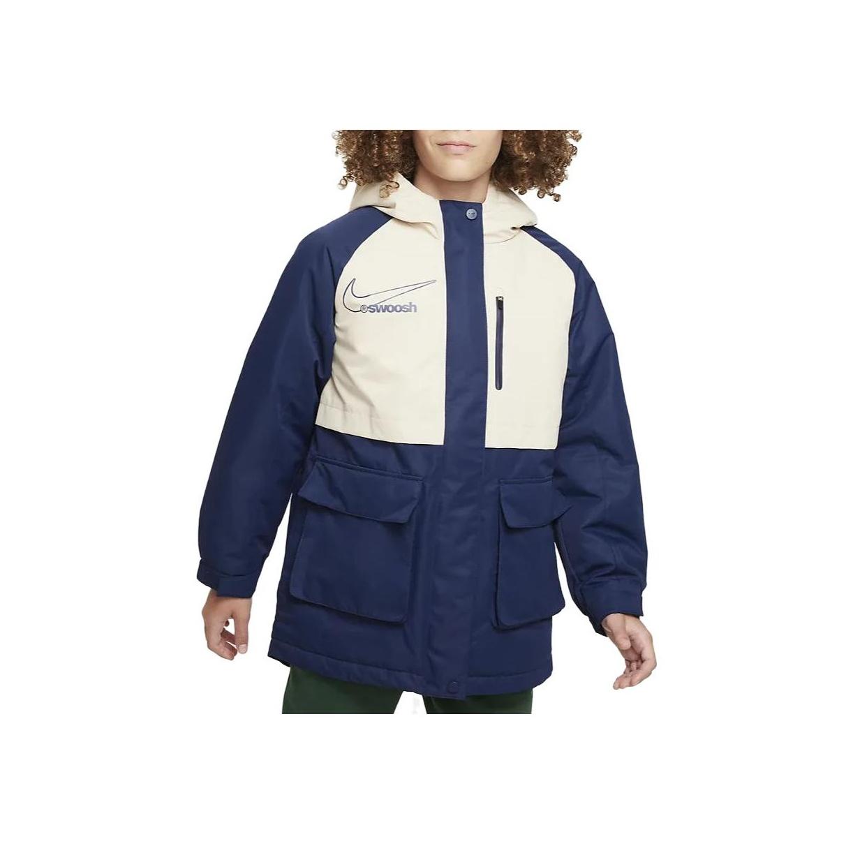 

Nike Куртка средней длины с капюшоном и застежкой-молнией, повседневная, детские топы, темно-бирюзовый цвет FV3043-410 M