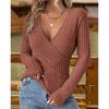 Damen Pullover & Langarmshirts Slim Fit Vielseitig Großer V-Ausschnitt Elastisch Gestrickt Rippstrick Langarm T-Shirts