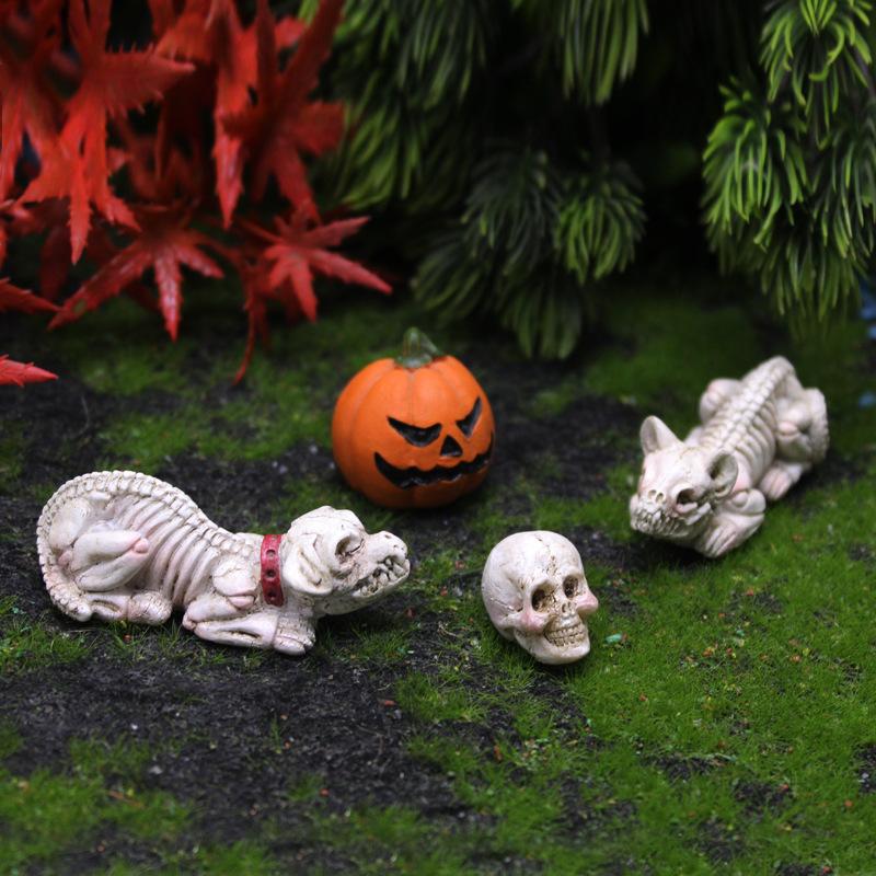 Halloween Pumpkin Ornament Skeleton Cat Garden Micro Landscape Ghost Festival Dog Ornament Horror Resin Crafts