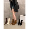 High Heel Pointed Pile Boots Medium Knight Boots Season Western Cowboy Brown Skinny Boots