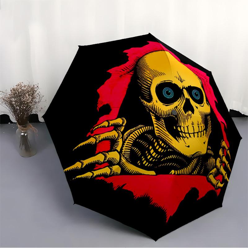 1pc Skull Ripper Automatic Open/Close Umbrella, Portable Folding Umbrella, Compact Travel Umbrella For117