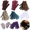 Cold Weather Accessories for Men Women Winter Thermal Gloves Women Thickened Velvet Lined Mittens Knit Five Finger High Elasticity with Elastic Rib
