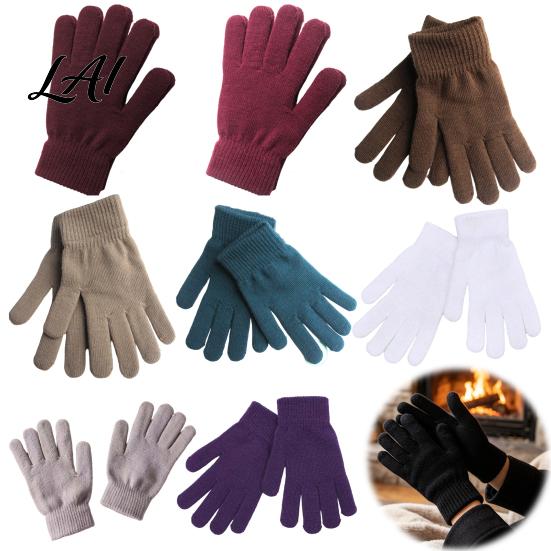 Cold Weather Accessories for Men Women Winter Thermal Gloves Women Thickened Velvet Lined Mittens Knit Five Finger High Elasticity with Elastic Rib