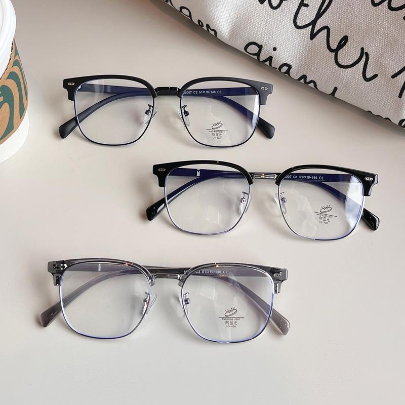 Semi-Rimless Glasses Men New Fashion Blue Light Blocking Man Eyeglasses Campus Style Computer Women'S Glasses Frame