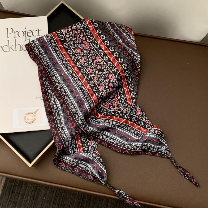 Silk scarf new fashion wheat ear cashew flower silk scarf head scarf beaded small scarf scarf triangular scarf waist tie