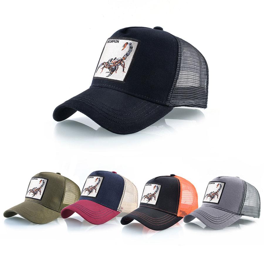 Four Seasons Trucker Cap Men Women Snapback Hip Hop Baseball Cap With Embroidery Scorpion Patch Adjustable Visor Hat