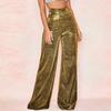 Women's Pants Shiny Solid Color High Waist Spring Autumn Temperament Loose Straight Wide Leg Trousers Daily Wear