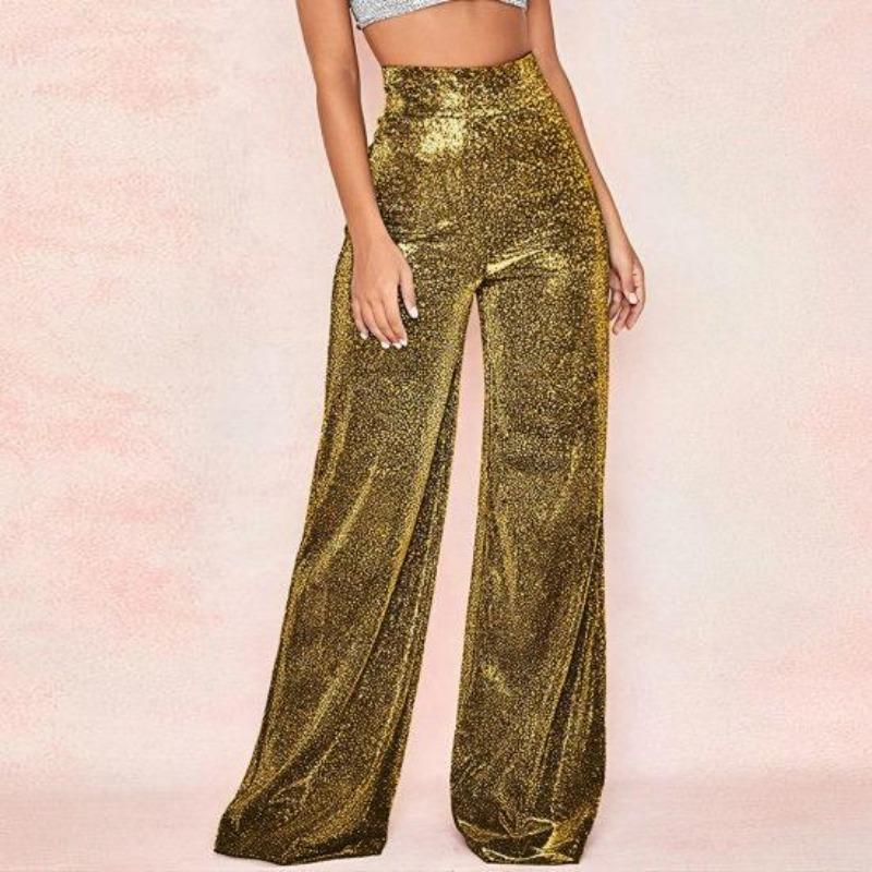 Women's Pants Shiny Solid Color High Waist Spring Autumn Temperament Loose Straight Wide Leg Trousers Daily Wear