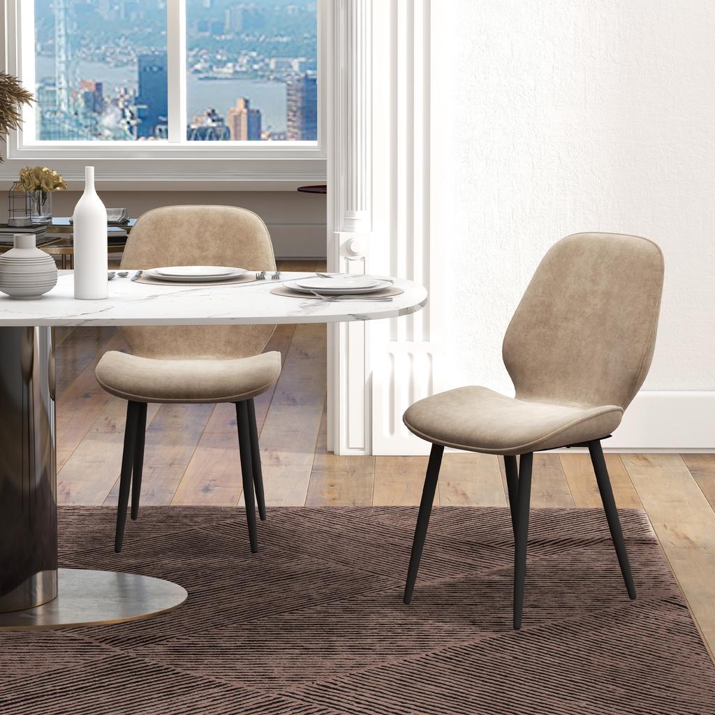 Velvet Dining Chairs, Set of 2 Dining Room Chairs with Metal Legs for Living Room, Dining Room, Light Brown