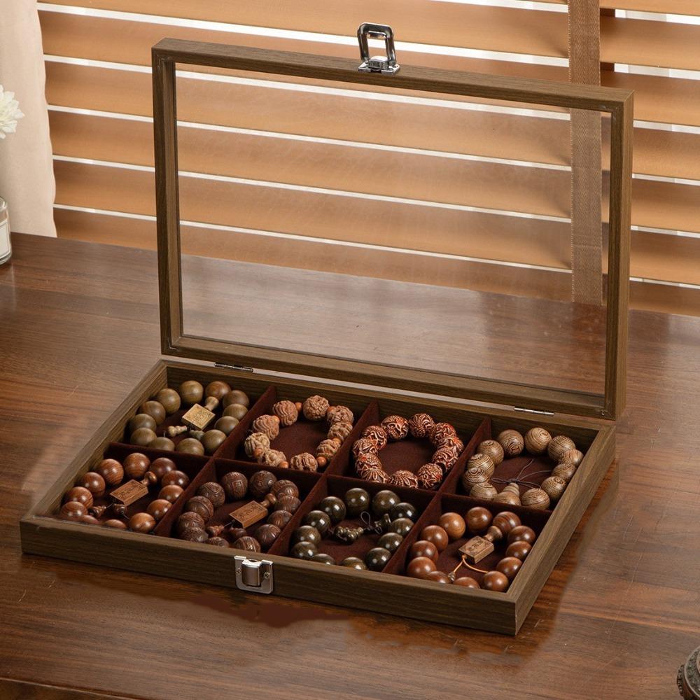 

Velvet Wooden Jewelry Tray Dust-proof Jewelry Display Box Jewelry Storage Box Jewelry Display Red 8 Grid