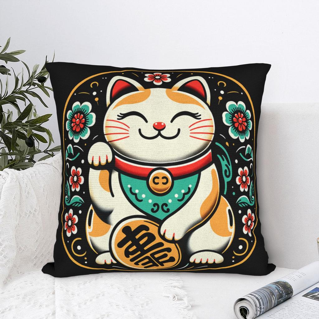 Maneki Neko Lucky Money Cat Pillowcases Cute Funny Pillow Case For Living Room Bed Chair Print Pillow Cover