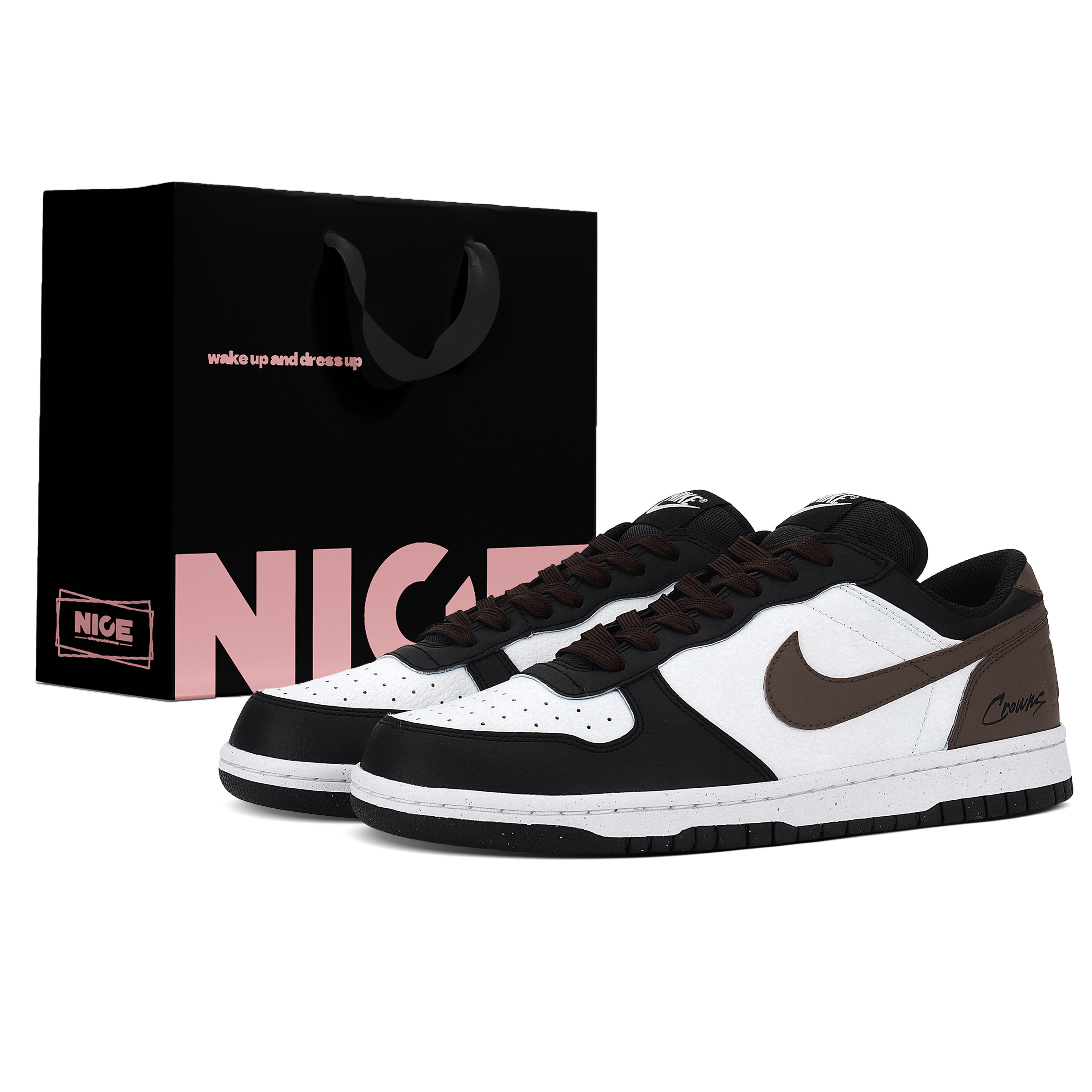 

Nike Big Abrasion Resistant Lightweight Breathable Low top Skateboard Shoes Men s Black White Brown 355152-016(Team1829-LD) 40.5