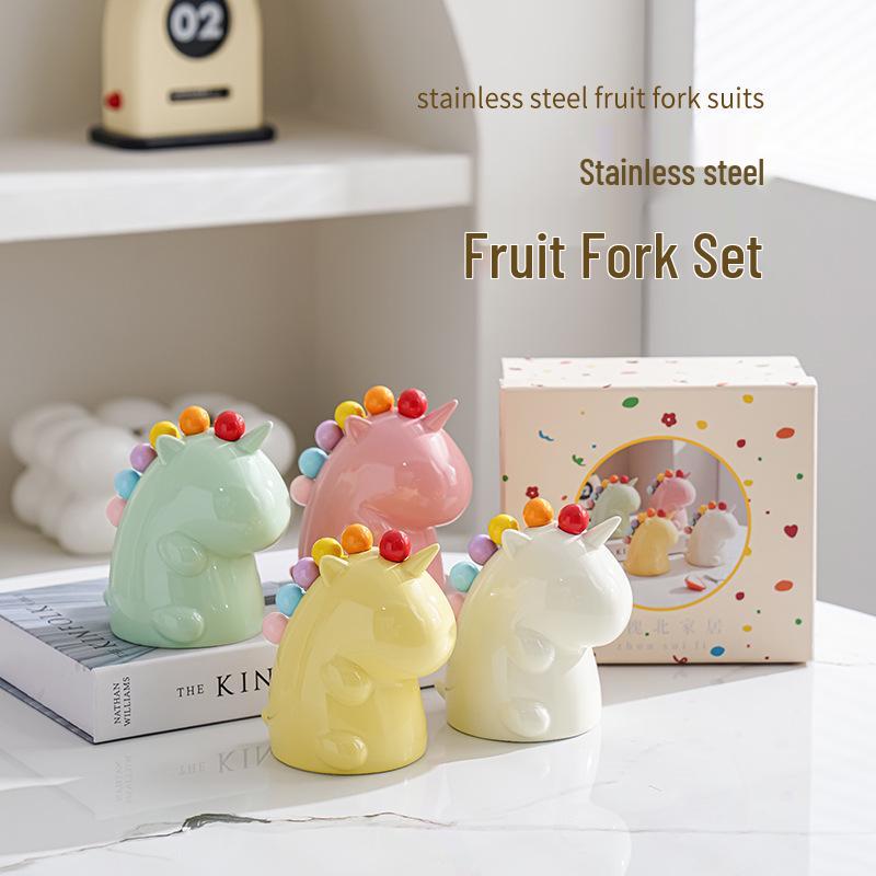 Yinhuai Stainless Steel Fruit Fork Set with Luxury Storage Jar – Safe, Cute, Small Forks for Kids