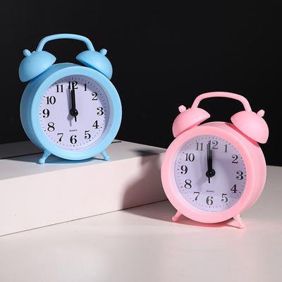 Dvojité zvonkové hodiny s přesným měřením času na baterie, mini kulatý noční stolní budík, roztomilý dárek pro děti