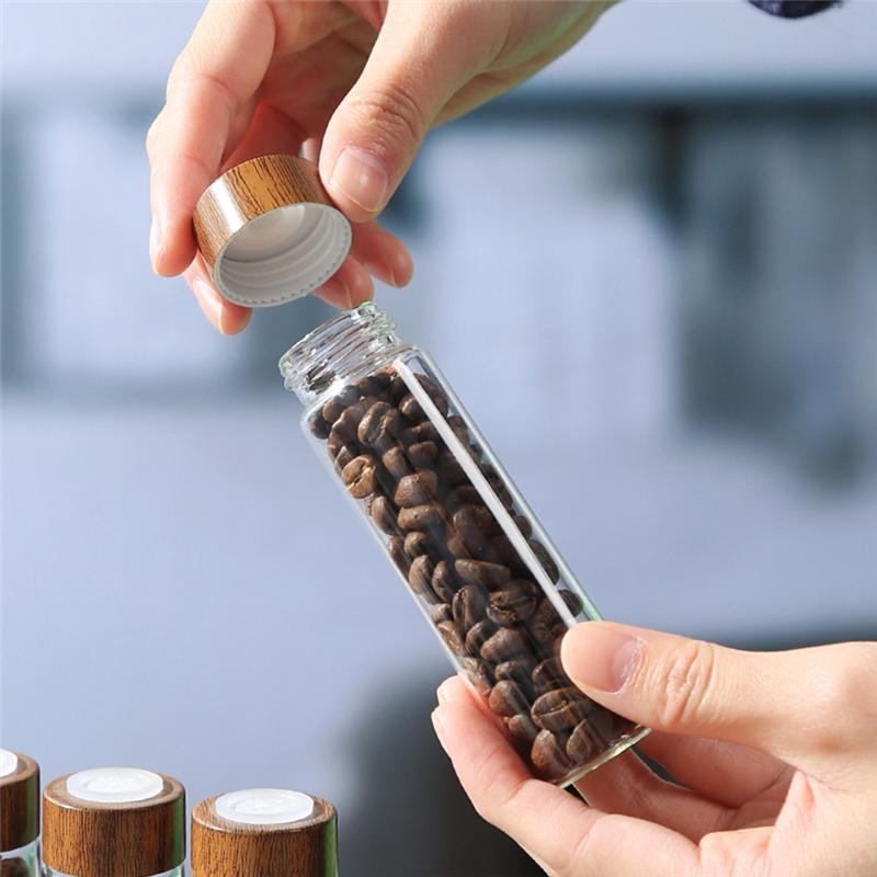Wooden Holder Coffee Beans Storage Tube 12 Testing Single Dose Coffee Bean Glass Container Wooden Stand