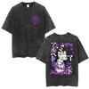 Unisex Retro Washed Summer Fashion Harajuku Y2K Streetwear Loose T‑shirt Printed with Albedo from Japanese Anime Overlord T-shirt