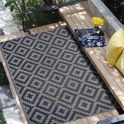 Black & Gray Cross Brick Moisture-Proof Outdoor RV & Camping Mat - Portable & Durable Courtyard Mat