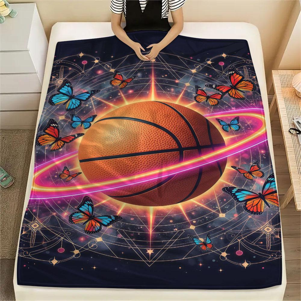 1 szt. Koc Flanelowy z Nadrukiem Gwiazdy i Pierścienia, Wysoka jakość, Wygodny na Wszystkie Pory Roku, Wystrój Domu, Ciepło i Komfort, Idealny na Prezenty Świąteczne