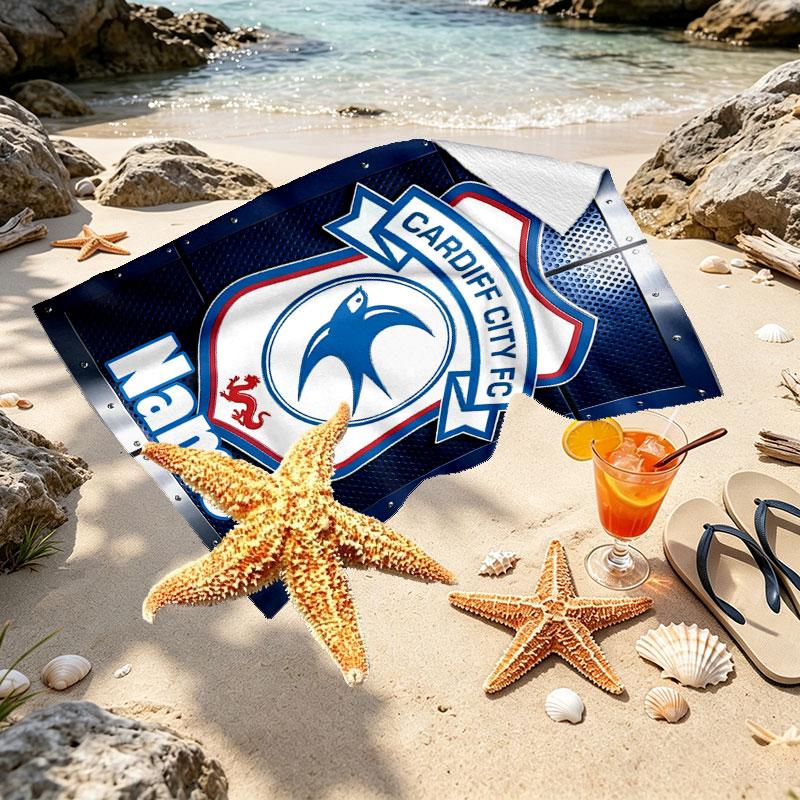 Custom Name Personalized Cardiff City FC Print Beach Towel, for Trip Camping Beach Party Home Decor, Birthday Gift for Family & Friends