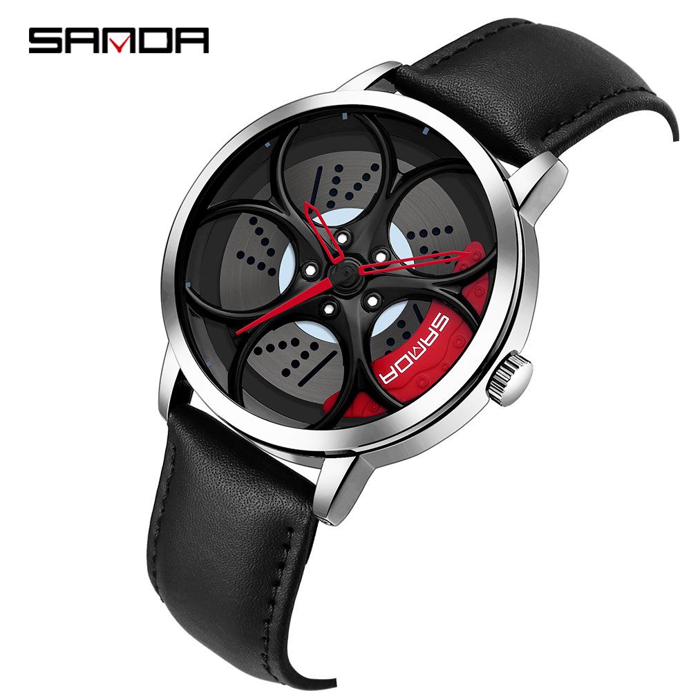 Sanda Men's 1061 Waterproof Leather Strap Watch with Trendy Hollow Dial