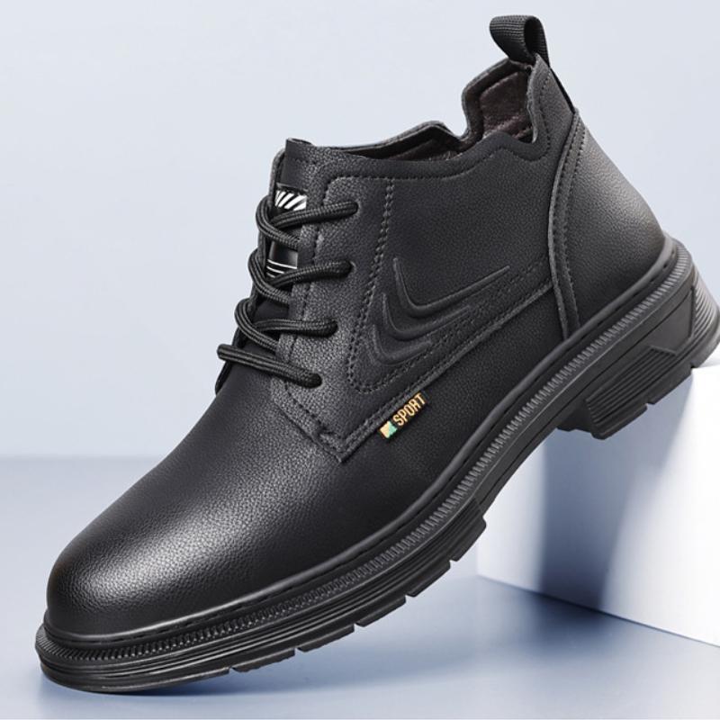 Fashion Winter Leather Velvet Warm Men's Snow Boots Fashion Soft Sole Casual Men Platform Shoes Designer Non-slip Leather Boots for Men