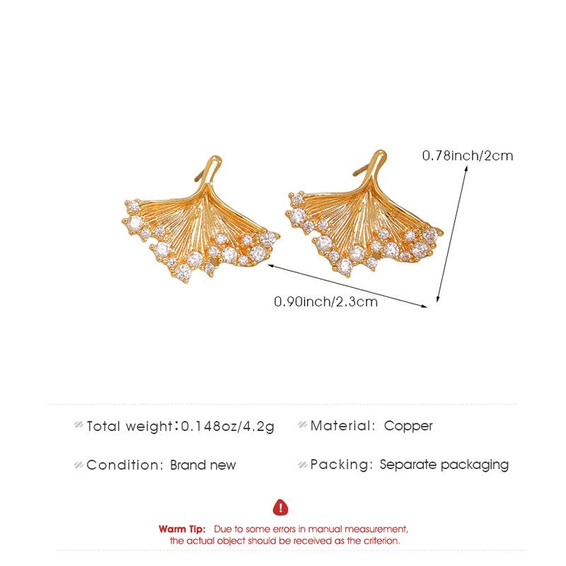 Shiny Metal Ginkgo Leaf Inlay Rhinestone Stud Earrings for Women Exquisite Gold Color Leaf Irregular Earrings Fashion Jewelry