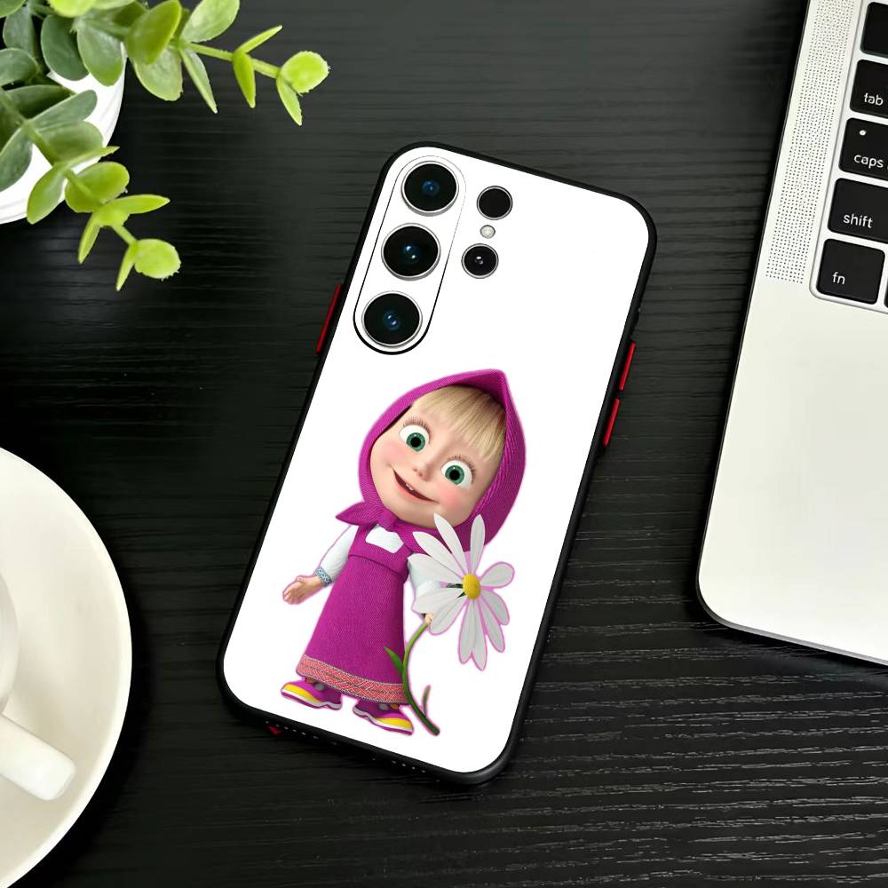 Cute R-Masha and Bears Phone Case For Samsung S26,S25,S24,S23,S22,S30,S21,Ultra,Plus,FE 5G Black Soft Cover