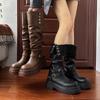 British Style Black Long Tube Stacking Boots Women's 2025 New Autumn and Winter Thick-soled Heightening Western Knight Boots Martin Boots